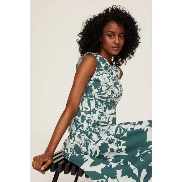 Peter Som Collective Dress Floral Print Sleeveless Tiered Midi Green Size 10 - Picture 2 of 13